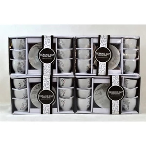 Csésze+alj Porcelán 90ml mokkásgarnitúra, 6 személyes ornamentika virágokkal 4 féle