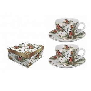 Csésze+alj Porcelán 2,8dl Christmas Birds 2db-os dobozban