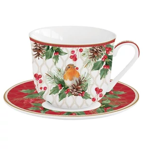 Csésze+alj porcelán reggeliző 3,7dl Christmas Berries dobozban