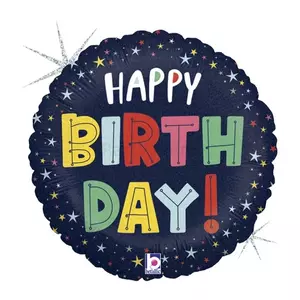 Party Lufi fólia Happy Birthday! hologrammos 45cm-es  csillagos