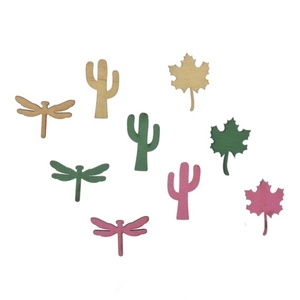 Dekor szitakötő,kaktusz,levél fa, 3cm, zöld, rózsaszín, natúr S/54