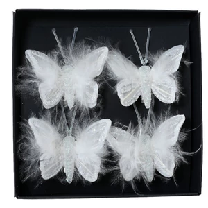 Dekor pillangó 24' csiptetős, organza anyag, fehér 5cm 4db/doboz sdkae