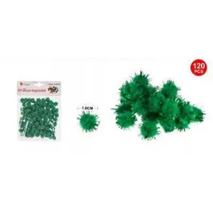 Dekor pompom csillámos zöld 1cm 120db-os 25