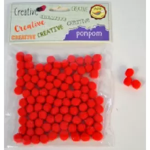 Dekor pompon 10mm piros 100db/csomag