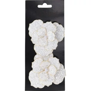 Selyemvirág - művirág glitter clipesszel fehér 2db/, 8cm fenyődísz