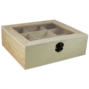 Fa teásdoboz 9 rekeszes 22x19x7cm-es natár teásdoboz GRAVÍROZHATÓ! -LY1010-