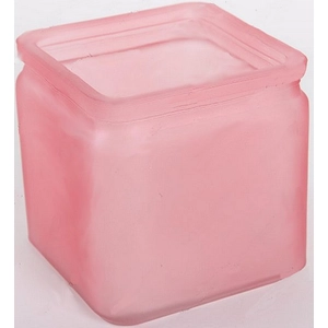 Dekorálható üveg mécsestartó 10x9x10 cm kocka kerekített rózsaszín