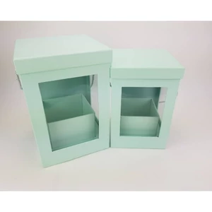Díszdoboz karton ablakos 2/1 kötél füles menta L.19.5x19.5x29cm