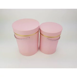 Díszdoboz karton henger 2/1 kötélfüles arany szegély, pink 15x20cm