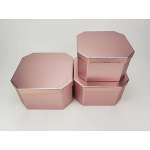 Díszdoboz nyolcszögletű L metálrózsaszín rosegold színű S/3/3 [5998997732576] 22x22x12,5cm-es