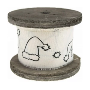 Díszkötöző szalag Karácsonyi textil, sapka mintás fehér/zöld/piros (4cmx3m/tekercs) Fa dekornak is alkalmas