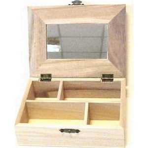 Fa doboz 4 rekeszes belül tükrös - 14x10x3,5cm festhető,gravírozható