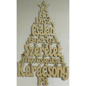 Fa felirat karácsonyfa karácsonyFa szavakból 45x74cm 