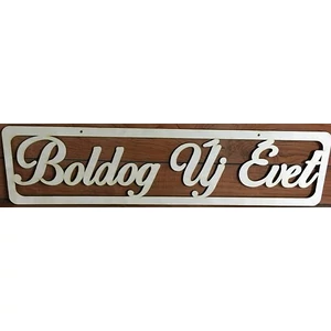 Fa felirat tábla Boldog Új Évet keretben 18x74cm