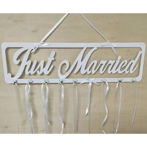 Fa felirat tábla fehér Just Married 20x70cm