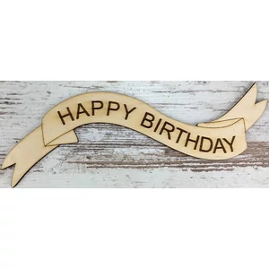 Fa felirat tábla Happy Birthday szalag 23x7cm