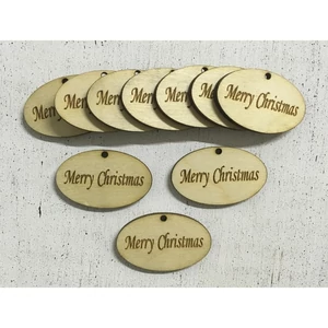 Fa felirat tábla Merry Christmas ovál 4cmx2.5cmx3mm 10db/cs