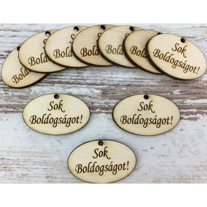 Fa felirat tábla Sok boldogságot! ovál 2, 5x4cm 10db/cs