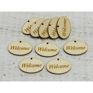 Fa felirat tábla Welcome ovál 2, 5x4cm 10db/cs