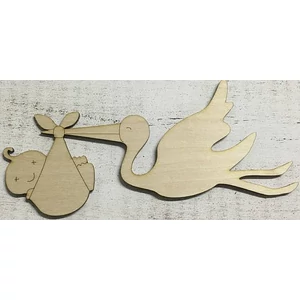 Fa figura gólya babával babavárás 9x21cm