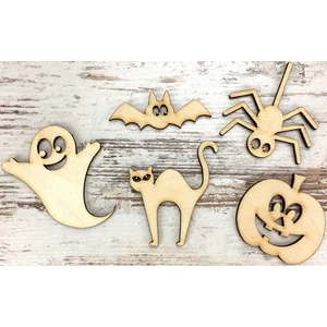 Fa figura Halloween szett tök, szellem, pók, macska, denevér 5cm 5db/cs