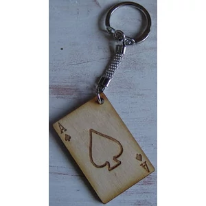 Fa kulcstartó karikával francia kártya 3x5cm