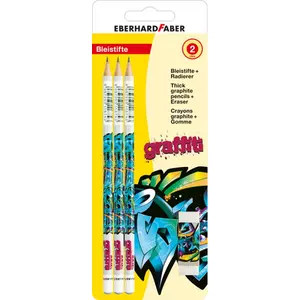 Faber-Castell grafitceruza B graffiti mintás, 3db grafitceruza+radír írószer szett E511896 E511896