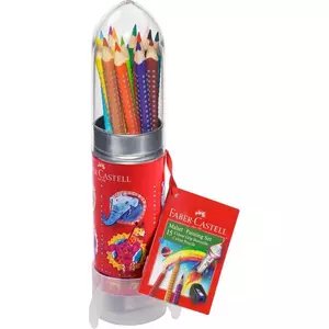 Faber-Castell színes ceruza 15db Grip + hegyező rakéta fém tartóban . 112457