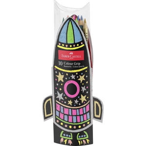 Faber-Castell színes ceruza 10db Grip készlet 201643, rakéta alakú tartóban 201643