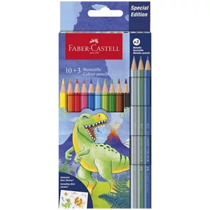 Faber-Castell Színesceruza DINOSZAURUSZ  + matrica hatszögletű  10db alap +3db metál szín