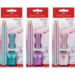 Faber Castell grafitceruza szett, 2db-os Sparkle gyöngyházfényű hegyezővel+radírral vegyes színekben 118