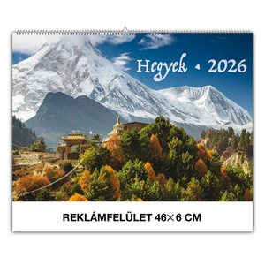 Falinaptár 2026 Hegyek magyar névnapokkal 46x32cm Realsystem 2026 kollekció!
