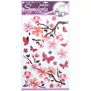 Falmatrica szobadekor Samolepka, színes virágok lepke 32x69cm virágzó fa pillangók Glitteres