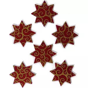 Filcfigura - Nyolcágú csillag, festett, bordó-arany (6db/cs, átm. kb.: 6cm )