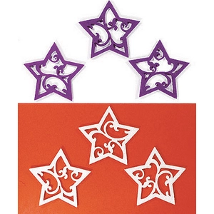 Filcfigura - csillag fehér-lil kb. 6cm- 6db csomag áttört