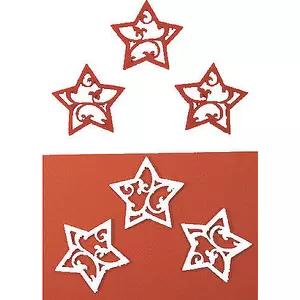 Filcfigura - csillag fehér-pir kb. 6cm- 6db csomag áttört