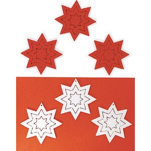 Filcfigura - csillag fehér-pir kb. 6cm- 6db csomag vonalas g.