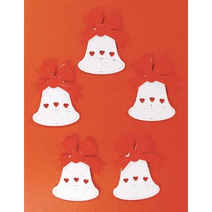 Filcfigura - fehér harang kb. 6cm- 5db csomag piros masnival