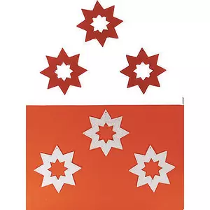 Filcfigura - nyolcágú csillag kb. 6cm- 6db csomag lyukas, fehér-bordó