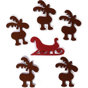 Filcfigura - rénszarvas mókás és szán kb. 6cm- 6db csomag