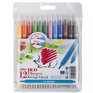 Filctoll ICO 300 duo kétvégű rostiron, 12 színű marker, filctoll gyerekeknek