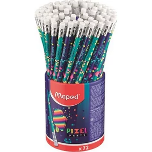 Grafitceruza HB Maped radírral, ceruzatartó, háromszögletű Pixel Party