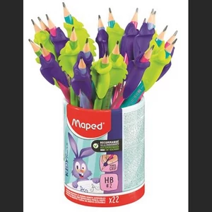 Grafitceruza HB Maped radírral és ceruzafogóval, ceruzatartó háromszögletű, Kidy Learn vegyes 1db/ár