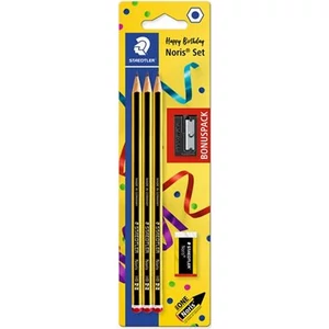 Grafitceruza HB Staedtler hatszögletű, hegyezővel és radírral TS120SBK3P0
