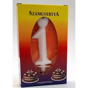 Party számgyertya Szülinapi 1 fehér szívecskés Szülinapi - évfordulós tortadísz