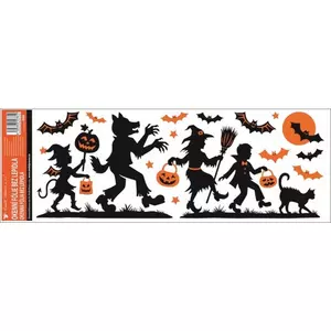 Halloween ablakmatrica dekor narancssárga glitteres 59x21cm fekete Halloween mintás party dekoráció!