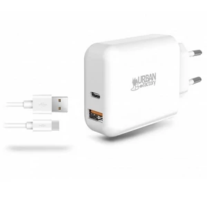 Hálózati töltő 1xUSB-A (18W) 1xUSB-C (45W) USB-A–USB-C kábel URBAN FACTORY