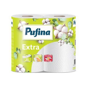 Háztartási papírtörlő 2 rétegű 95 lap 2 tekercses PUFINA "Extra