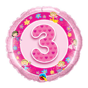 lufi 18"Rózsaszín Tündérek Age 3 Pink Fairies 3. Születésnapi Számos Fólia Léggömb+hélium