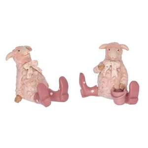 Húsvéti dekor kerámia poly bárány csizmában ülő 6,5x3x6cm rózsaszín, 2 féle